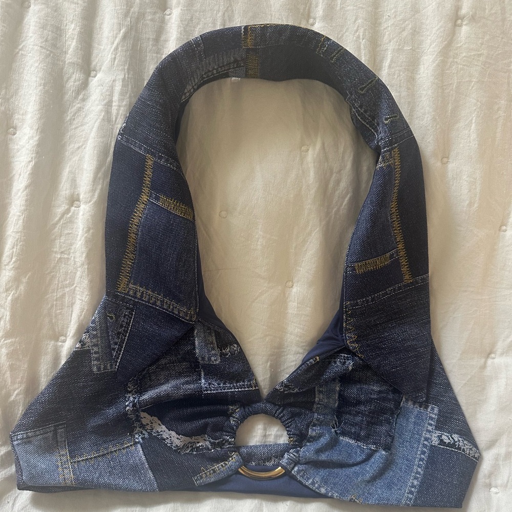 We Wore What denim bikini top. NEW